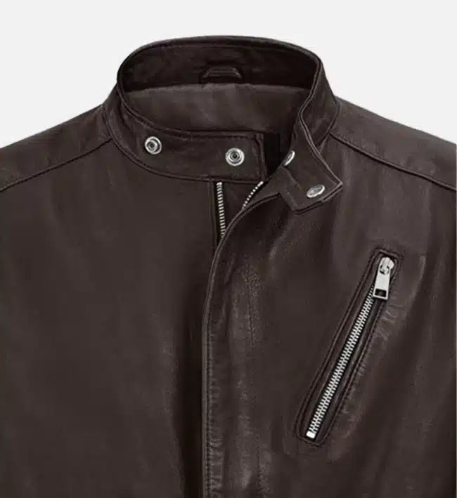 moto brown biker leather jacket for men