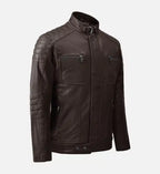 moto brown biker leather jacket for men