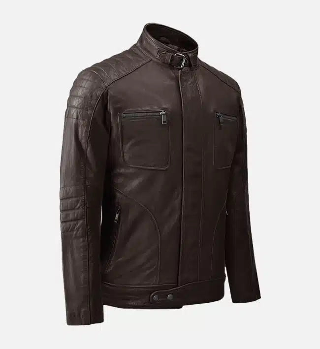 moto brown biker leather jacket for men