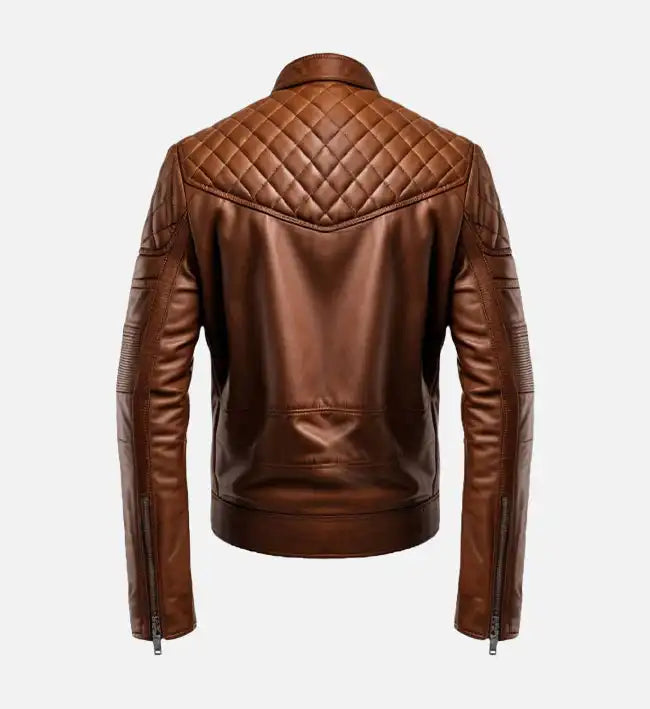 moto brown cafe racer leather jacket for men