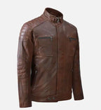 mens spanish brown moto biker leather jacket