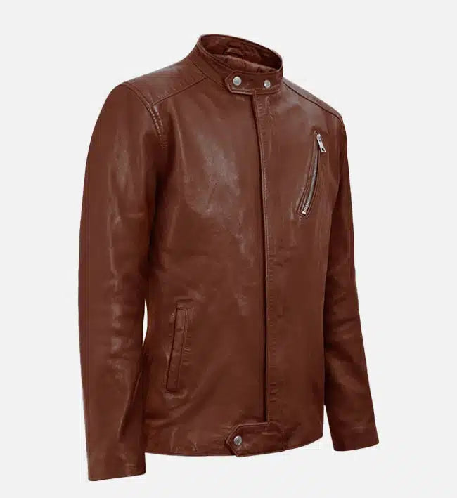 moto tan biker leather jacket for men
