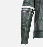 motorcycle dark green leather jacket for men
