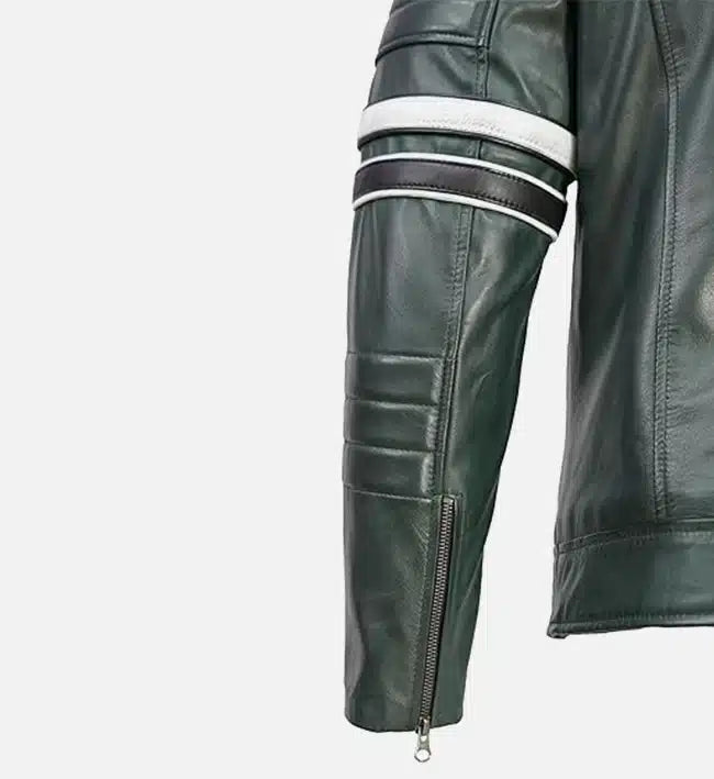 motorcycle dark green leather jacket for men
