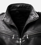 oliver black moto biker leather jacket for men
