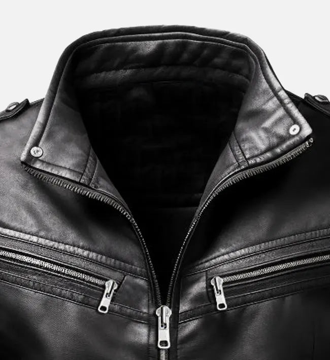 oliver black moto biker leather jacket for men