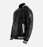 mens varsity plain black leather jacket