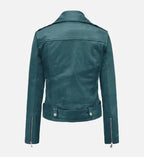 prussian blue waxed leather jacket for women
