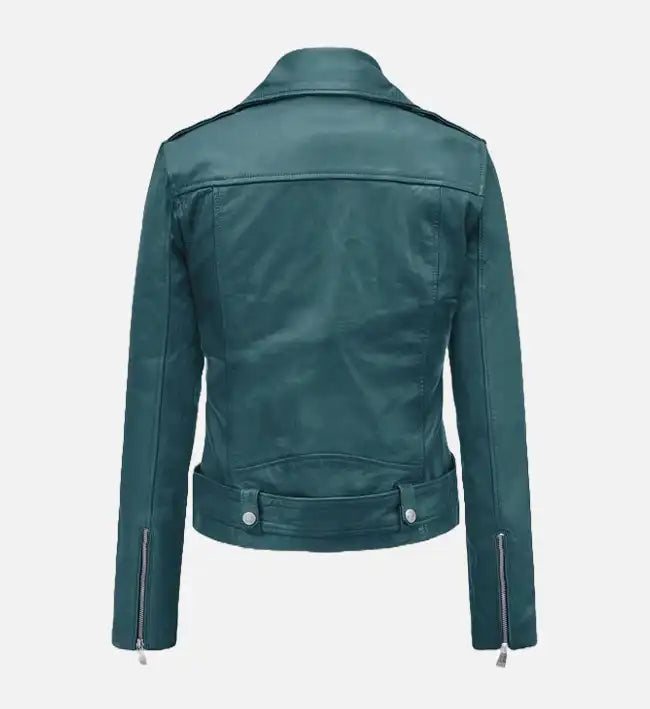 prussian blue waxed leather jacket for women
