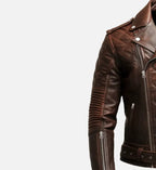quilted brown biker leather jacket for men