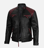 quilted cafe racer black maroon leather jacket for men