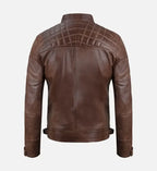 quilted shoulder brown cafe racer leather jacket for men
