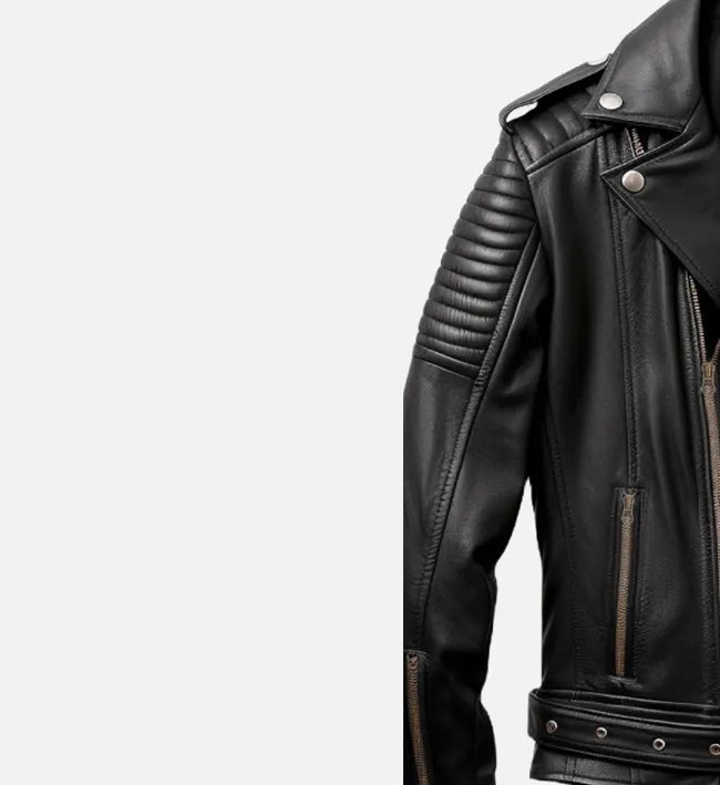 real leather black biker jacket for men
