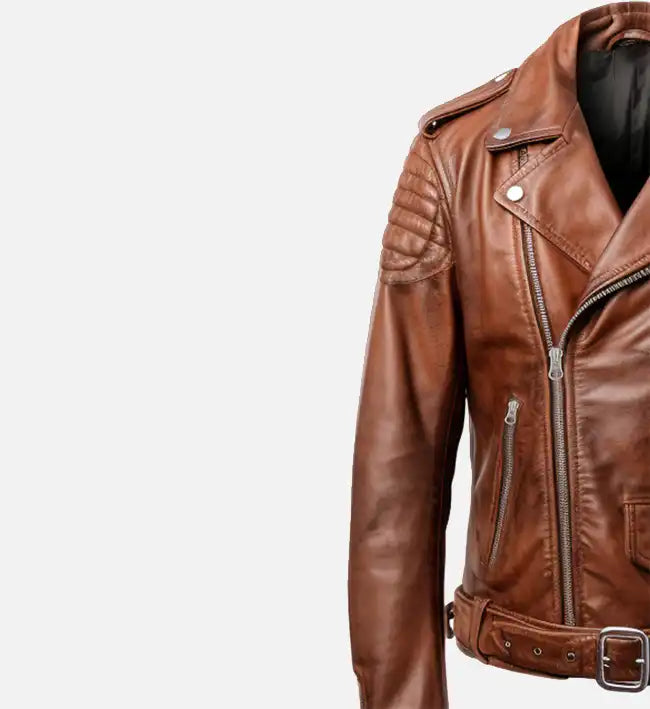 real leather brown biker jacket for men