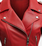 red studs biker leather jacket for women
