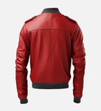 red stylish bomber leather mens jacket