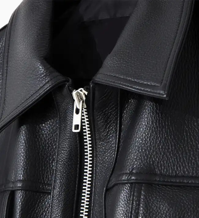 retro leather jacket with side zipper for men