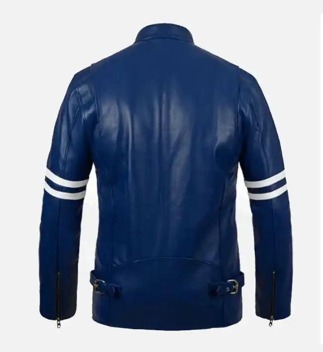 rich blue leather mens jacket