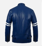 rich blue leather mens jacket