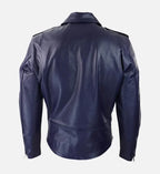 runway blue leather biker jacket for men