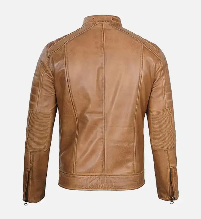 rust brown tan leather biker jacket for men
