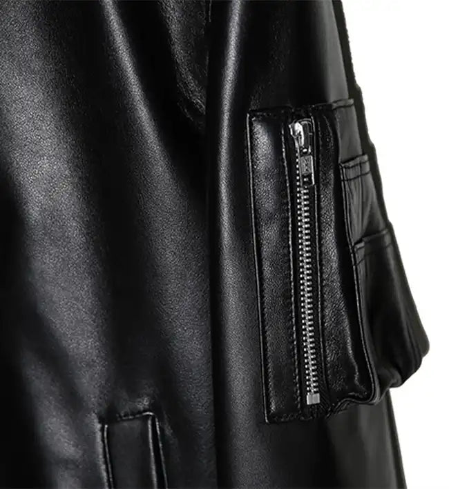 black leather bomber jacket of sheep skin for men