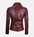 shirt collared maroon leather jacket for women
