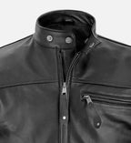 slim fit black and white leather jacket for men