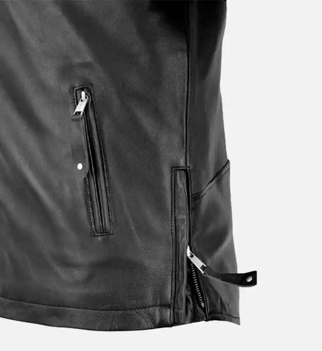 slim fit black and white leather jacket for men
