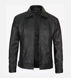 slim fit black leather jacket for men