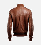 slim fit brown bomber leather jacket for men