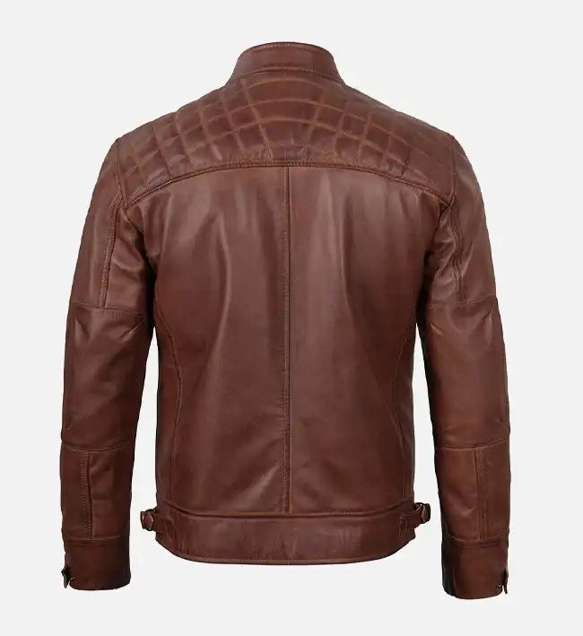 slim fit brown leather jacket for men