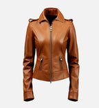 women brown leather jacket slim fit
