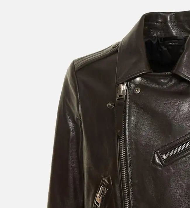 slim fit brown biker leather jacket for men
