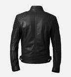 slimfit cafe racer style black leather jacket for men