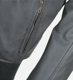snap double button collar grey leather bomber jacket for men

