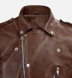 spanish brown biker leather jacket for men