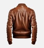 strap pocket style brown leather bomber jacket for men