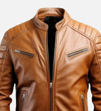 tan leather cafe racer jacket for men