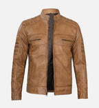 rust brown tan leather biker jacket for men
