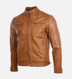 tan brown cafe racer quilted shoulder leather jacket for men
