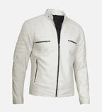 white leather cafe racer jacket for men