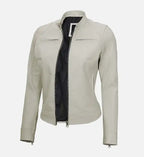 white leather cafe racer jacket for women
