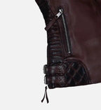 wine burnt biker leather jacket for womens
