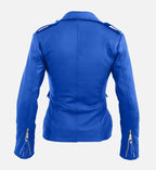 womens leather blue biker jacket
