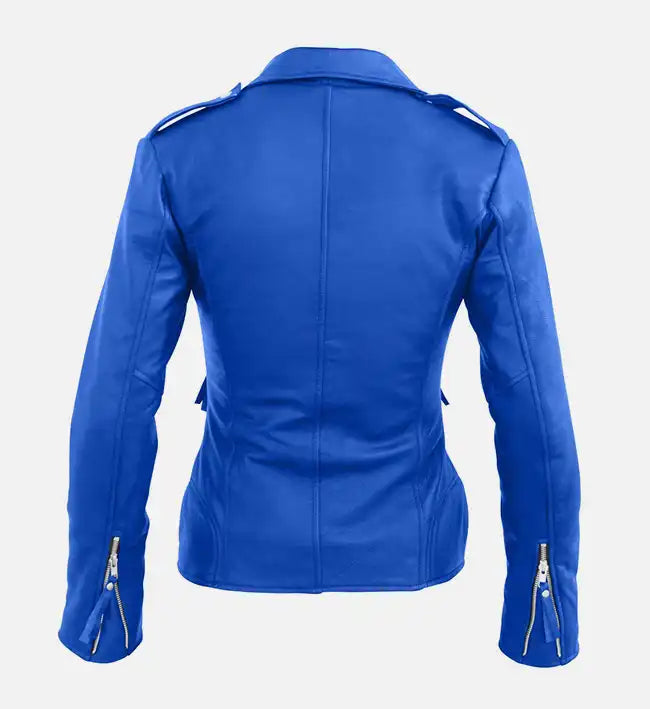womens leather blue biker jacket
