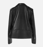 women black belted classic biker leather jacket
