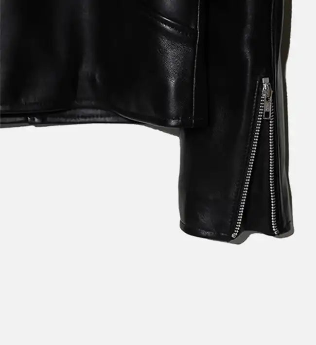 women minimal leather black biker jacket
