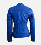 women blue quilted stylish leather jacket
