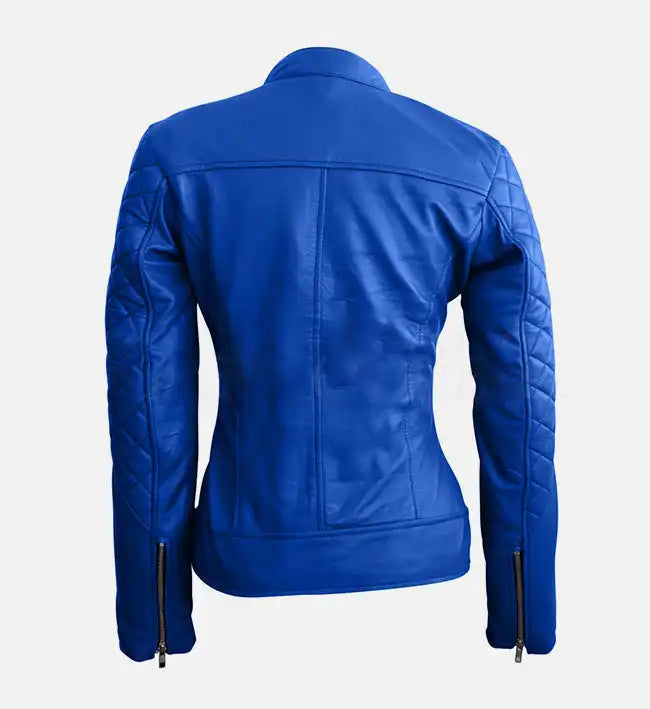 women blue quilted stylish leather jacket
